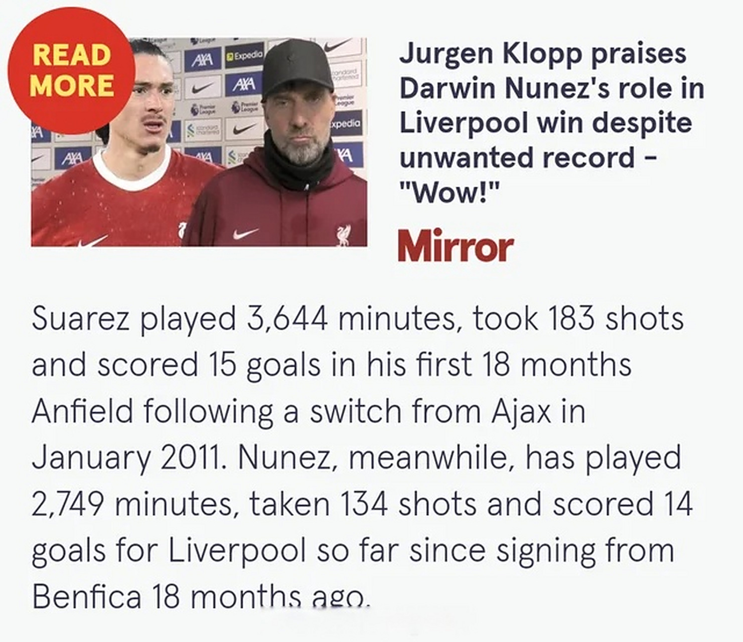 包含利物浦轻取韩国，苏亚雷斯统治全场的词条